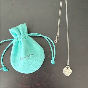 Tiffany & Co. Sterling Silver Heart Tag Necklace with Signature Blue Pouch